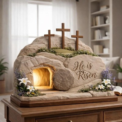 He Is Risen Empty Tomb 2D Wooden Sign Easter Christian Resurrection Decor Gift