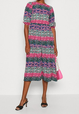 Midikleid Größe 18 20 rosa bunt Blumendruck Puffärmel Hochzeitsgast von M&S