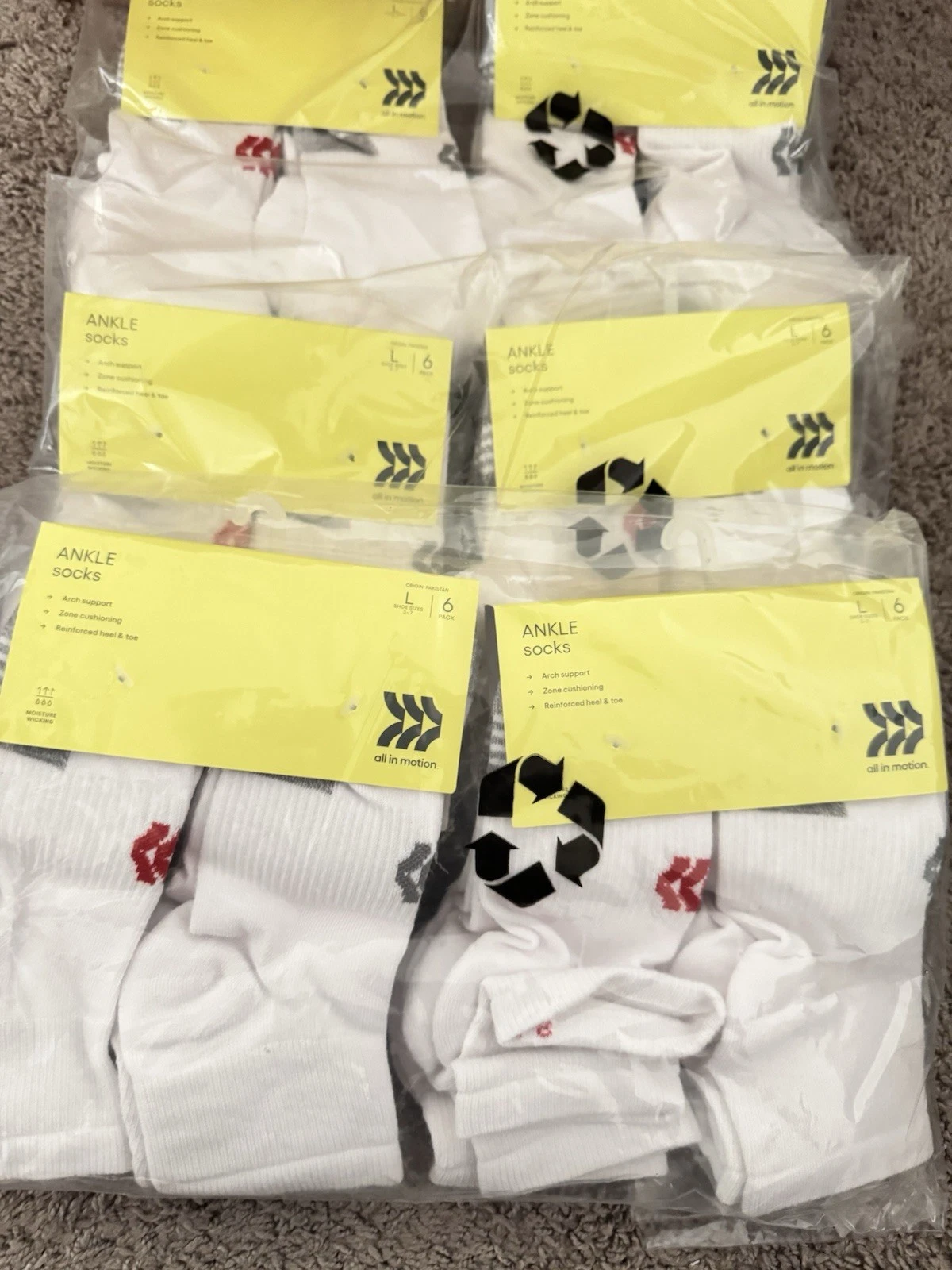 36 Pairs All In Motion Ankle Socks - Large