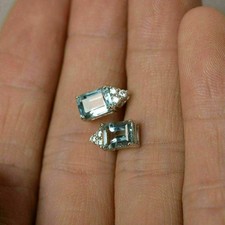 2.05 Ct Emerald Cut Lab-Created Aquamarine Stud Earrings 14K White Gold Plated