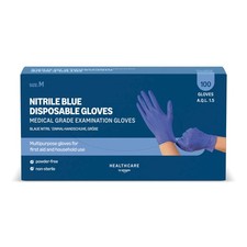 Amazon Basic Care Nitrile Blue Disposable Gloves, Powder-free, Size M, 100 Count