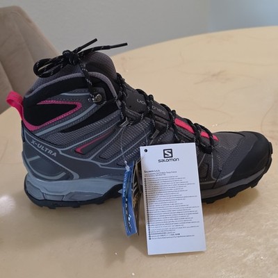 Salomon X Ultra Mid 2 GTX Women's Hiking Boots Gray/Black/Pink US 10 New w/ box