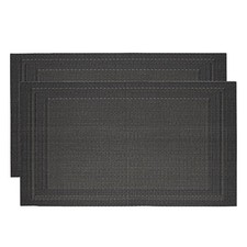 Set of 2 Place Mats 450x300mm Table Mats PVC Washable Woven Placemat Dark Gray
