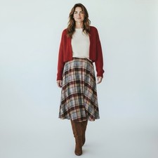 Vintage 60s 70s Wool Plaid Midi Skirt Pleated Preppy Fall Earth Tones Size 32