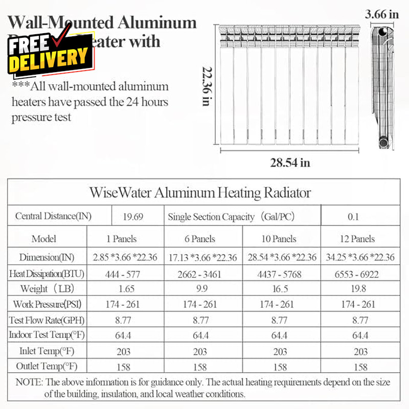Wall-Mounted Radiator Heater with 6 Panels Light Weight Aluminum Hot Water....