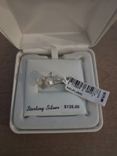 Sterling silver pearl and cubic zirconia ring size 7