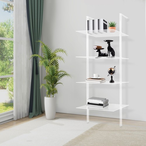 4-Tier Clear Wall Mounted Book Shelf Small Acrylic Ladder Bookshelf 24x36x146cm - Picture 3 of 16