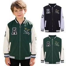 Boys Coat Color Block Outerwear Letter Print Jacket Bomber School Running