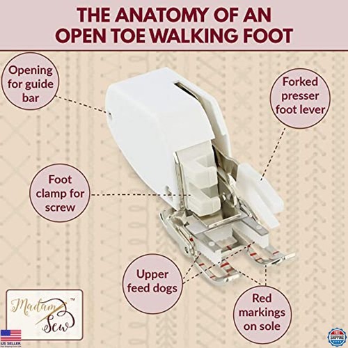 Open Toe Walking Foot for Quilting & Sewing - Fits Low-Shank Machines - Picture 2 of 6