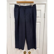 Aritzia Wilfred The Effortless Pant Navy Linen Blend Wide Leg Trousers Size 14