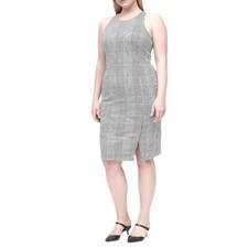 Banana Republic Womens Dress Size 14 Plaid Bi-Stretch Sheath Black/Gray