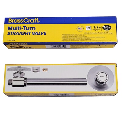 BrassCraft Straight Stop Valve, Multi-Turn 1/2 in x 3/8 in Connection, CS41BXC1