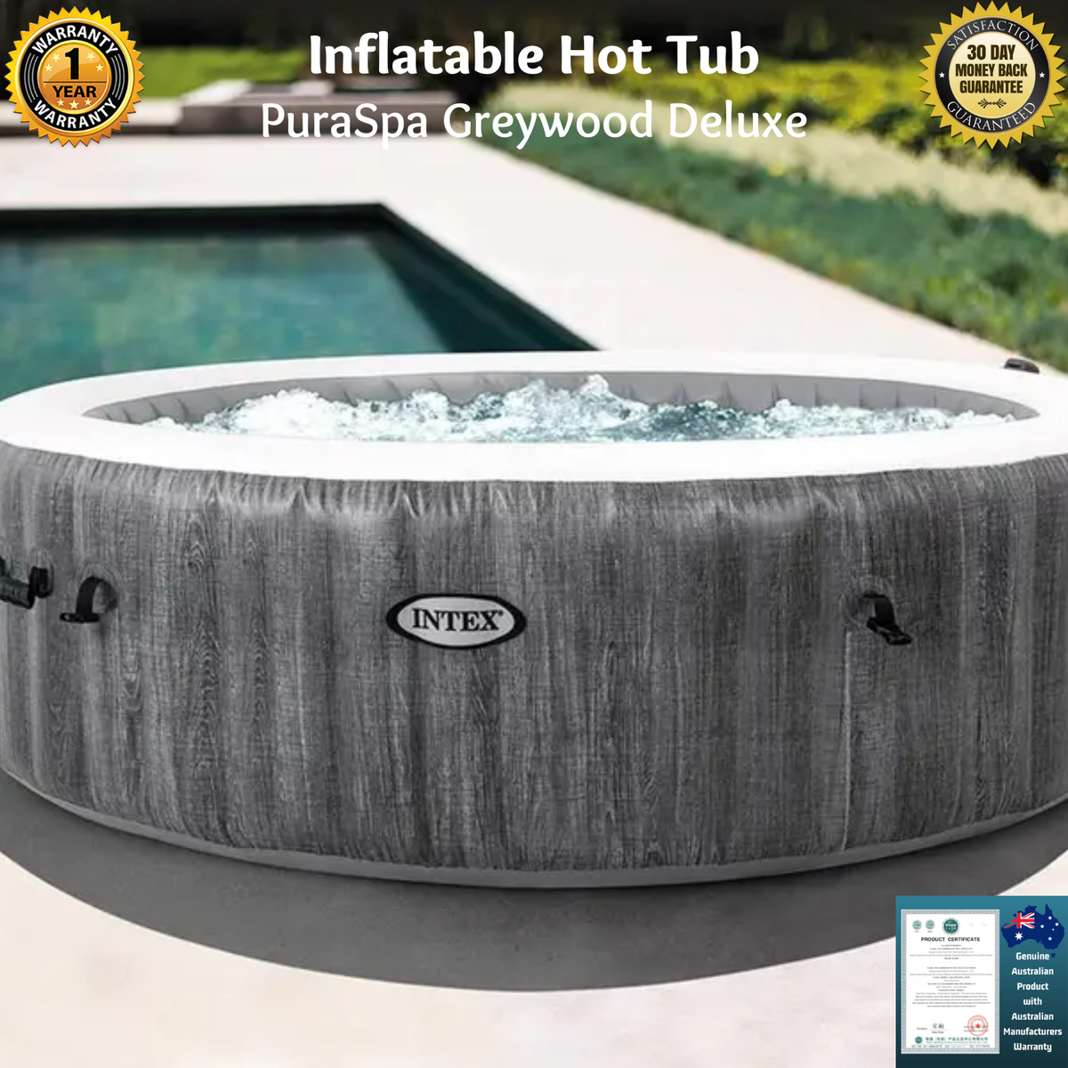 Intex PuraSpa Greywood Deluxe Inflatable Outdoor Jet