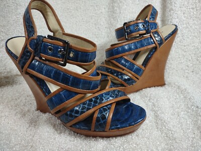 Alexandre Birman Genuine Blue Snakeskin Wedge Platform Pumps
