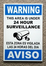 Security Video Surveillance Warning  24 Hr Coroplast  Sign 8x12 Spanish English