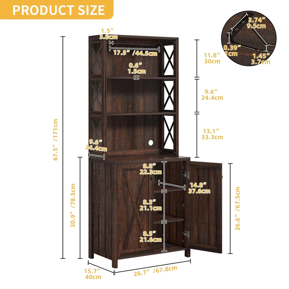 6-уровневый деревянный кухонный кладовой фермерский шкаф для хранения вина уголок домашнего кофейного бара - Изображение 2 из 4
