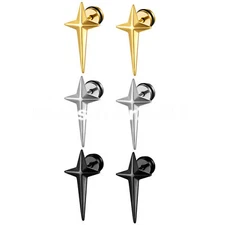 2-6pcs Rock Punk Men Women Stainless Steel Cross Stud Earrings Piercing Jewery