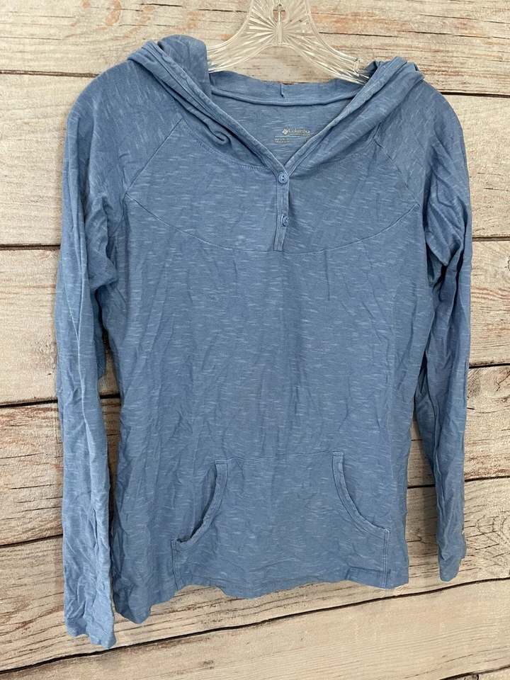 Columbia Blue Hoodie Pocket L/S STRETCH Shirt EUC Women's Size Large - Image 2 of 4