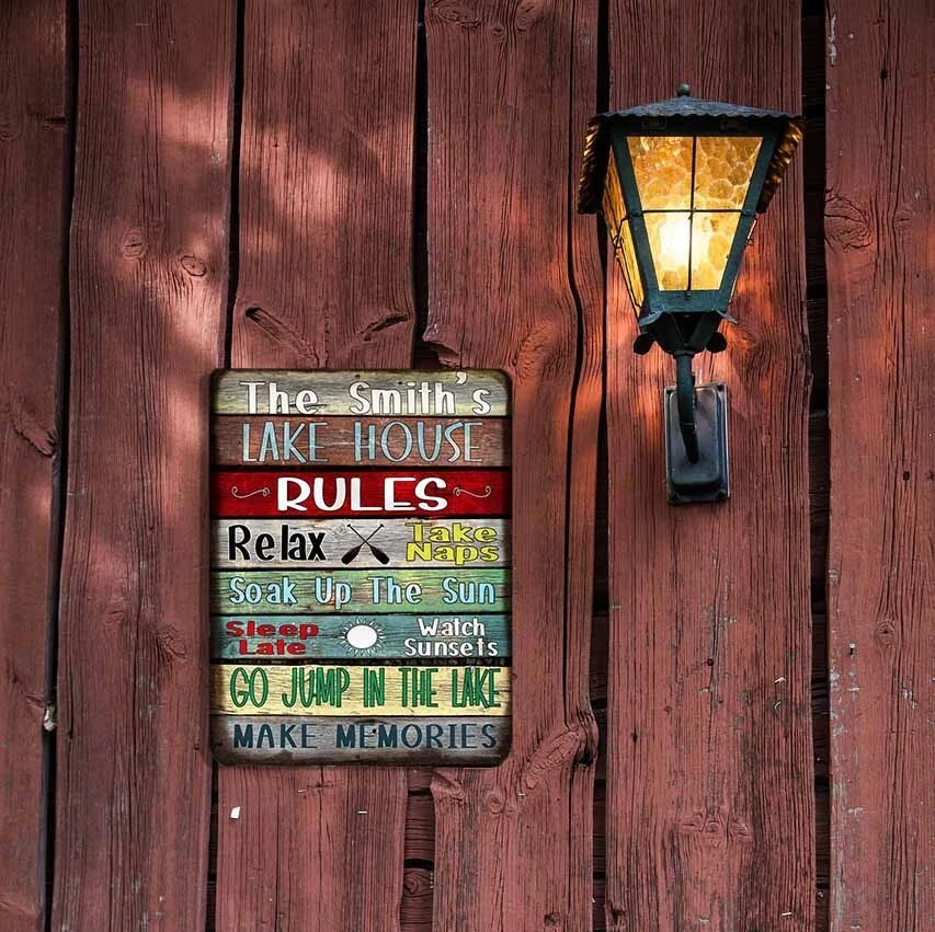 Personalized Lake House Rules Make Memories 9 x 12" Metal Cabin Cottage SIGN - Image 4 of 4