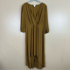 Ava & Viv Faux Wrap Hi-Low Hem Copper Brown 3/4 Sleeve Midi Dress X 14W