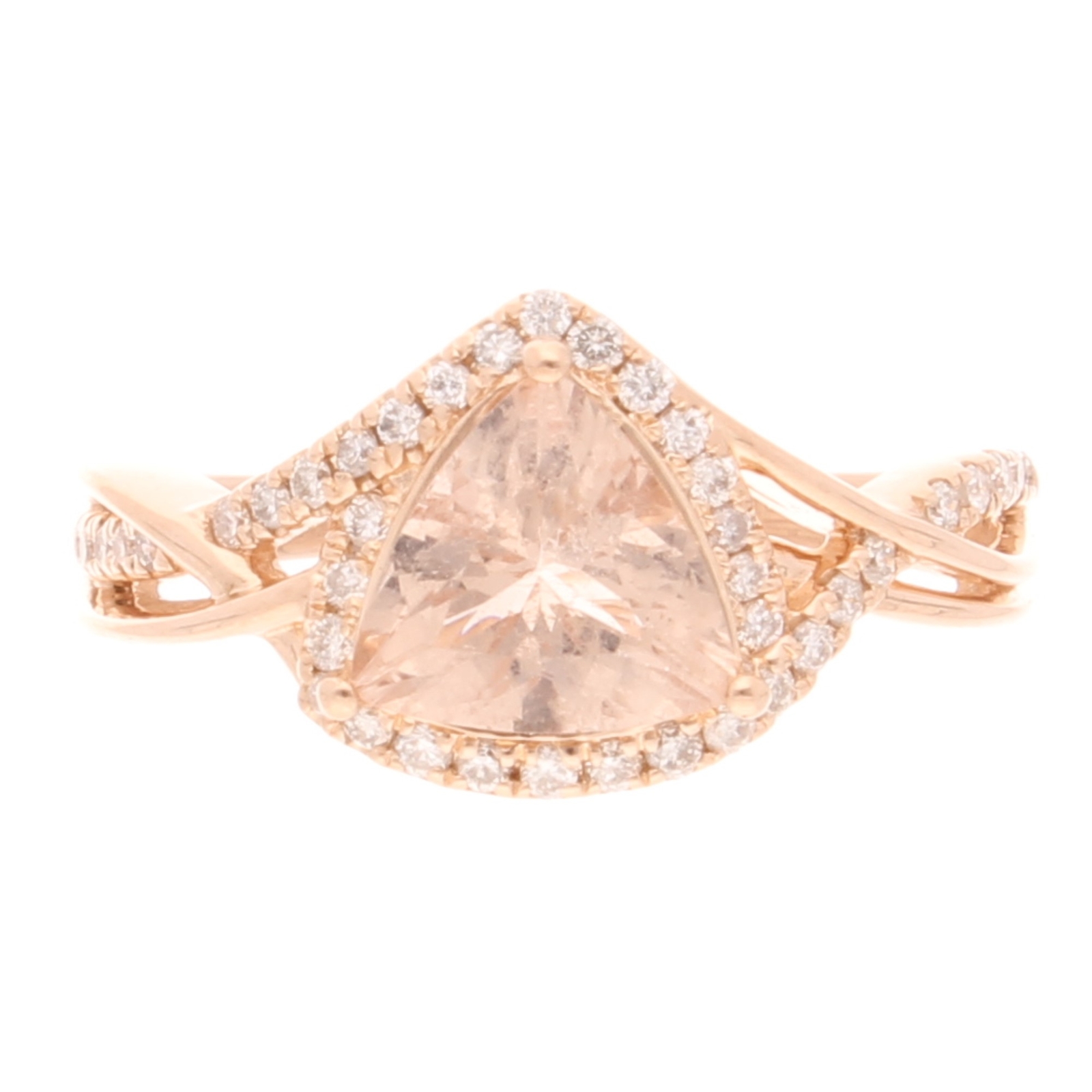 14Carat Rose Gold Morganite Solitaire w/ Diamond Accents Ring (Size N) 9.5x8mm
