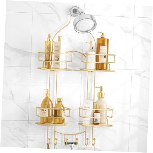 Shower Caddy Hanging, Bathroom Shower Organizer, No Drilling Shower Gold