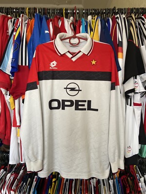清*水様 ACミラン　アウェイユニフォーム　1994-1995 lotto MILAN 1994 1995 AWAY SHIRT JERSEY LONG SLEEVE LOTTO MEN WHITE