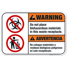 Do Not Place Biohazardous Materials Bilingual Sign, ANSI Warning Sign,
