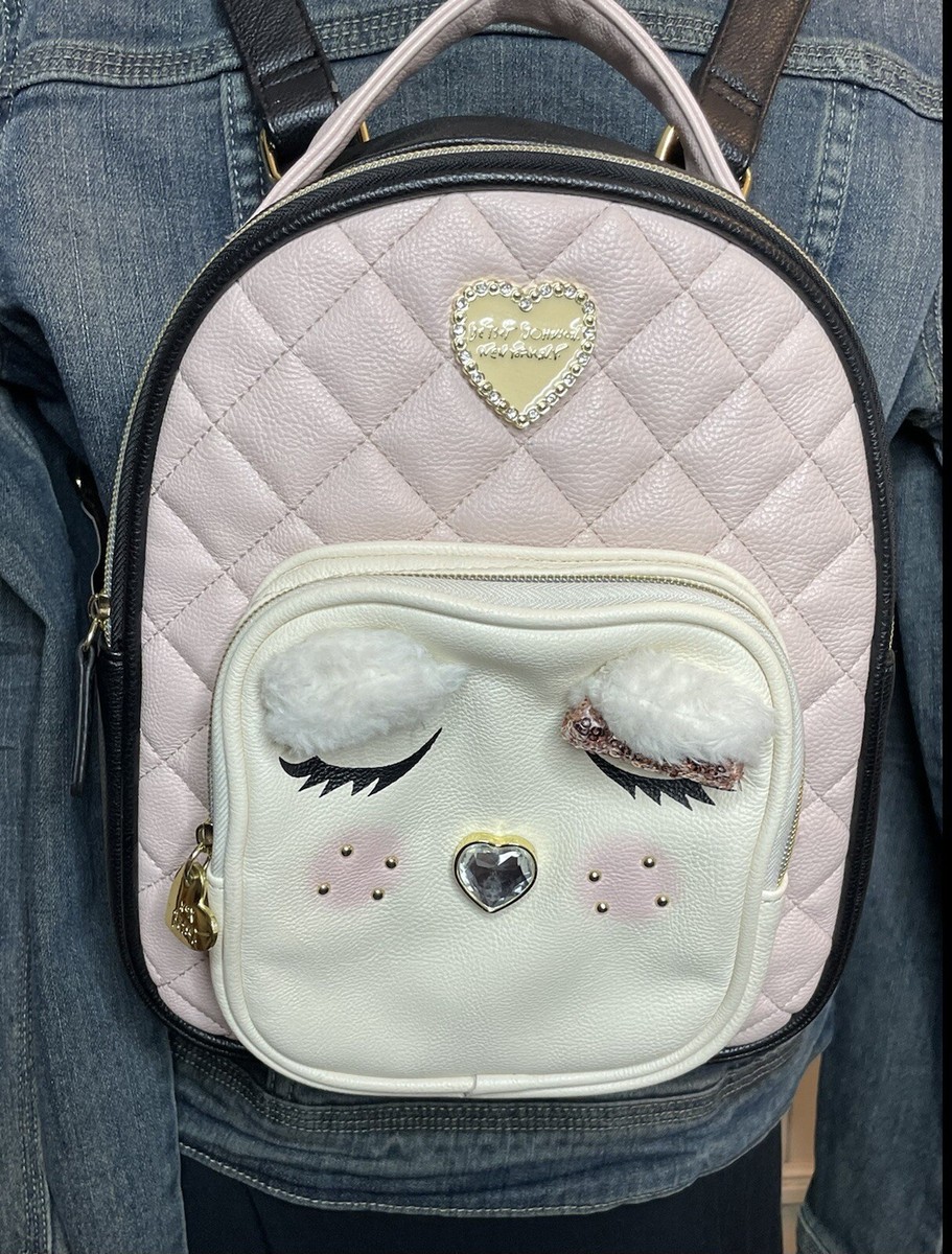 Rare Betsey Johnson Owl Pink & Black Backpack Bag Quilted  display picture 1