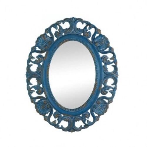 Elegant Vintage Style Belle Blue, Distressed Oval Mirror