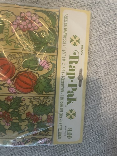Vintage gift wrap Rap Pak Buzza with card ribbon bow sealed 4 seasons design - Picture 4 of 5