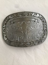 Silver Tone Belt Buckle Engraved Swirl Design Place for Engraving Vintage