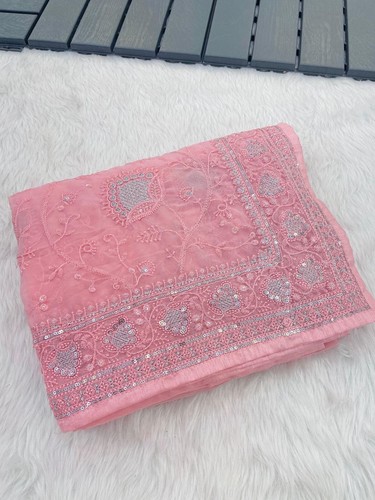 Designer Pink Embroidered Faux Georgette Saree For Women, Thread, Sequin, Jari - Picture 6 of 13