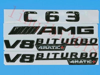 Gloss Black Flat ''C63 AMG V8 BITURBO'' Trunk Embl Badge Sticker for Mercedes Benz