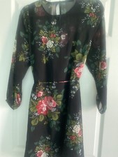 LOFT Tie Waist Sheer Floral Dress - Black - Size Medium