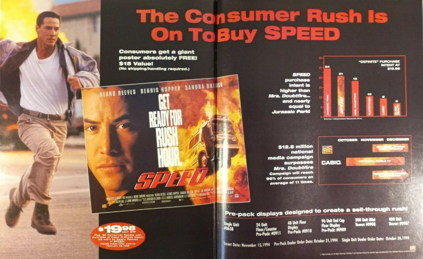 1994 KEANU REEVES SPEED 1994 magazine PROMO AD ORIGINAL (UNFRAMED) | eBay