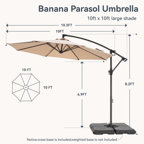 10ft Cantilever Patio Umbrella Outdoor Pool Offset Hanging Market Umbrella Beige - Picture 3 of 12