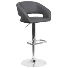 Contemporary Gray Vinyl Adjustable Height Mid Back Barstool with Chrome Base