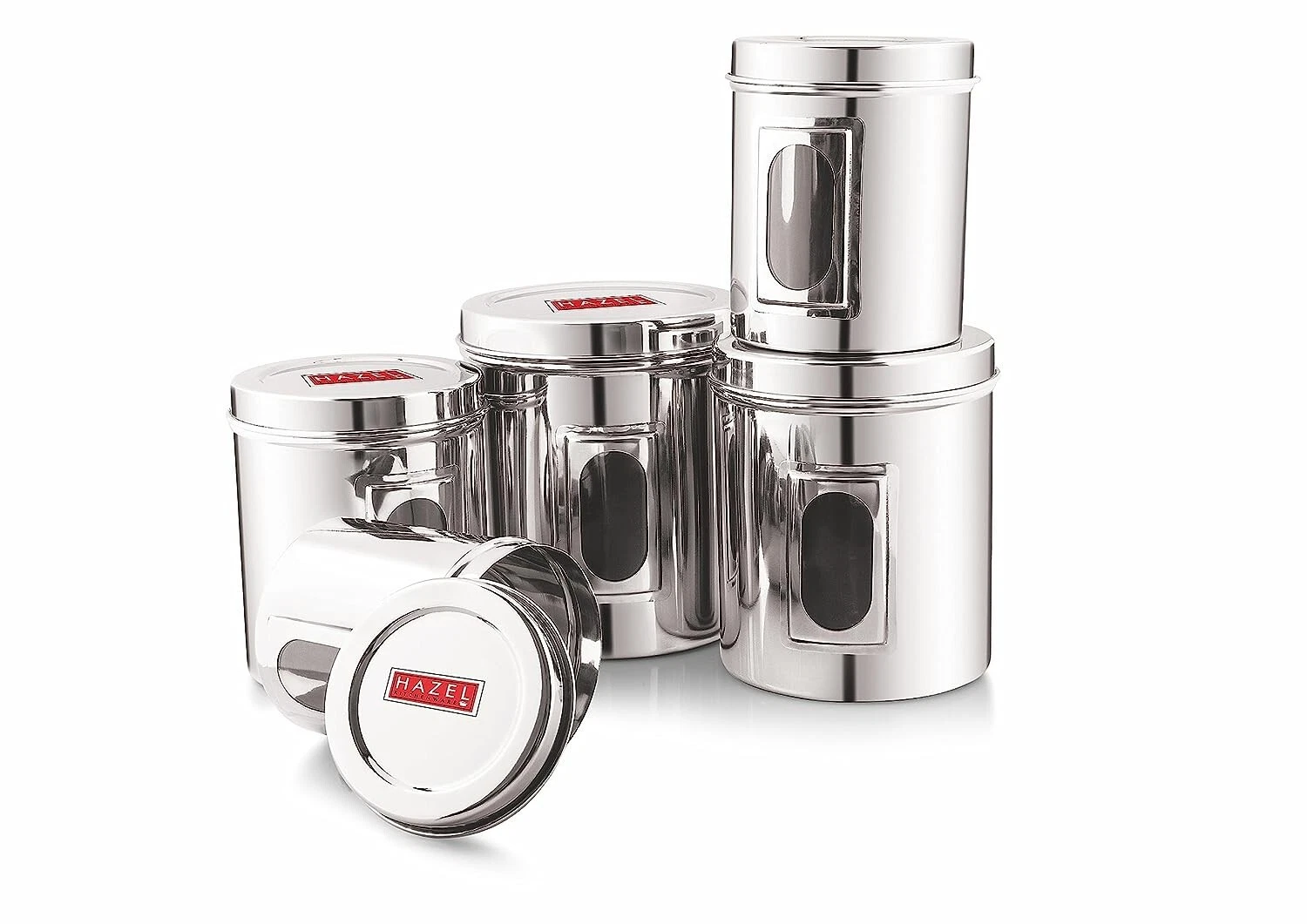 Stainless Steel Glossy Finish Airtight Transparent Kitchen Container Set of 5 Pc