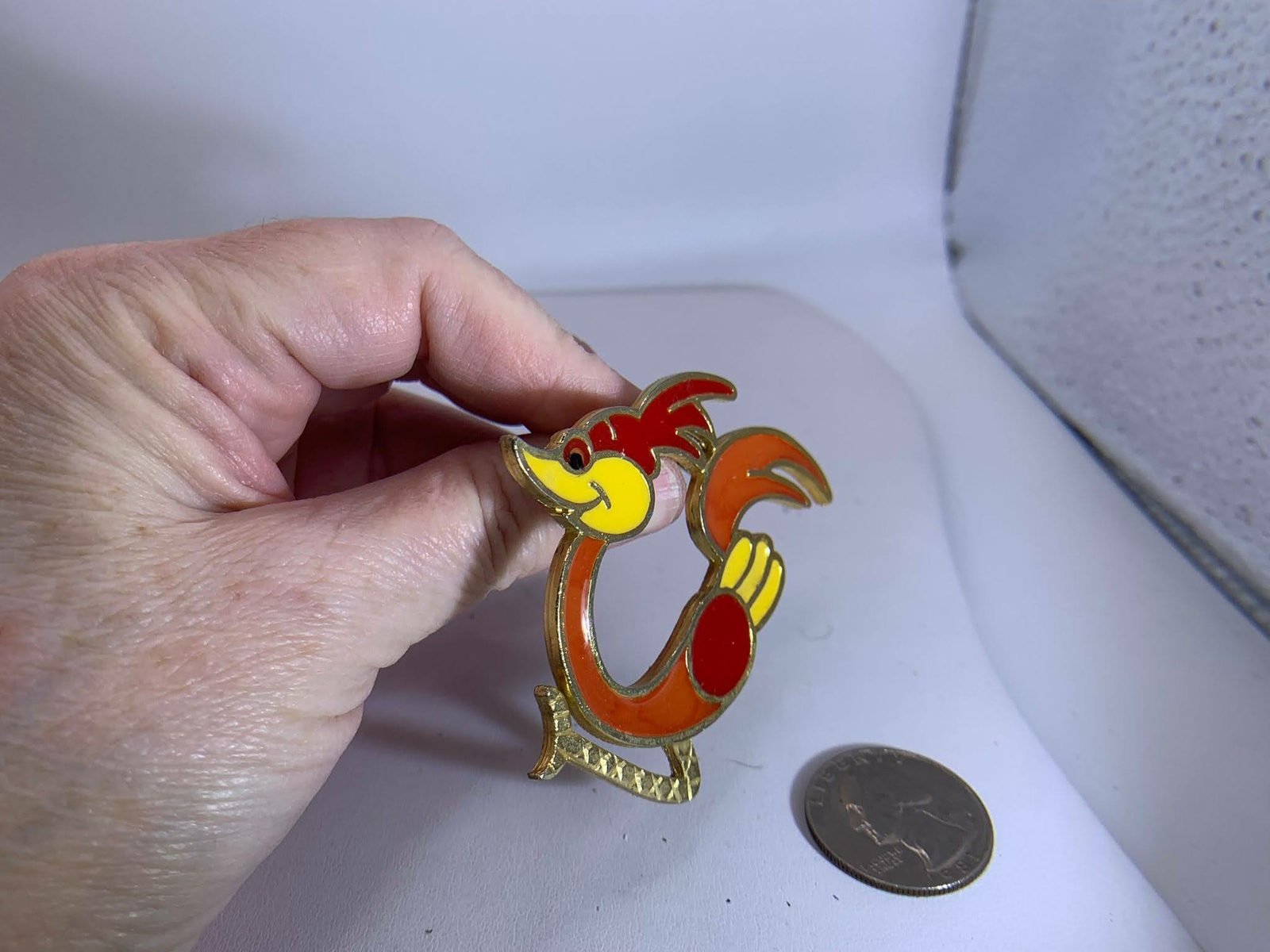 Bird Roadrunner Cartoon Cloisonné Enamel Vintage Gold… Gem