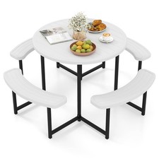 Round Picnic Table Bench Set Outdoor Circular Picnic Table with 4 Benches Garden