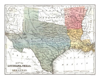 Historic State Map - Louisiana Texas Arkansas - Mitchell 1869 - Vintage Wall Art