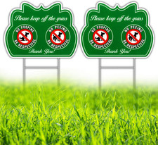 No Peeing/Pooping Be Respectful Dog Sign 2 Pack, Keep off the Grass Yard Sign wi