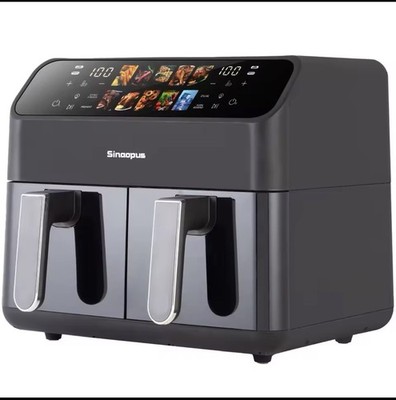 9L XXL Dual Basket Air Fryer with Window Electric Hot Air Fryer with Timer Black