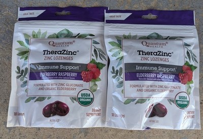 2 Quantum Health TheraZinc Zinc Lozenges Immune Support Elderberry Raspberry