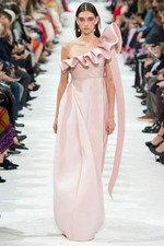 VALENTINO RUNWAY ONE SHOULDER RUFFLED SILK GAZAR GOWN PINK IT 44