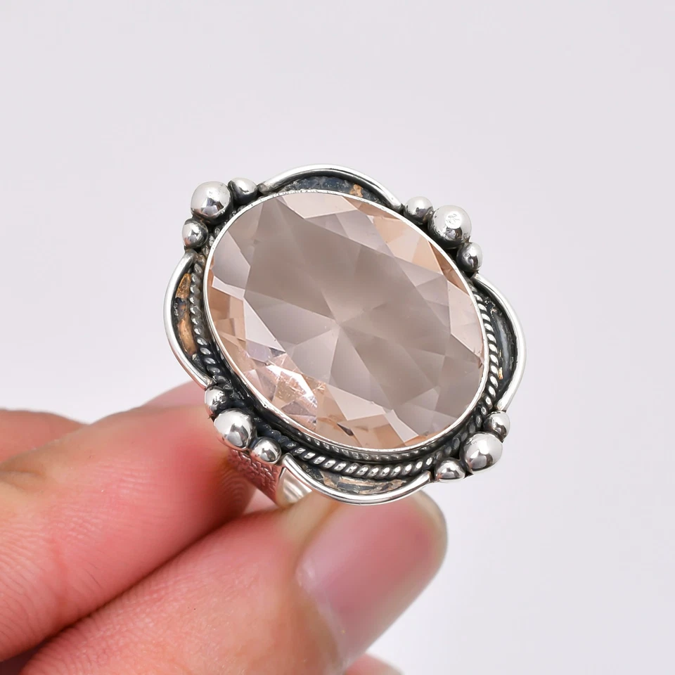 Morganite Gemstone Solid 925 Sterling Silver Cool Ring Bridesmaid Jewelry V8010 - Image 2 of 4