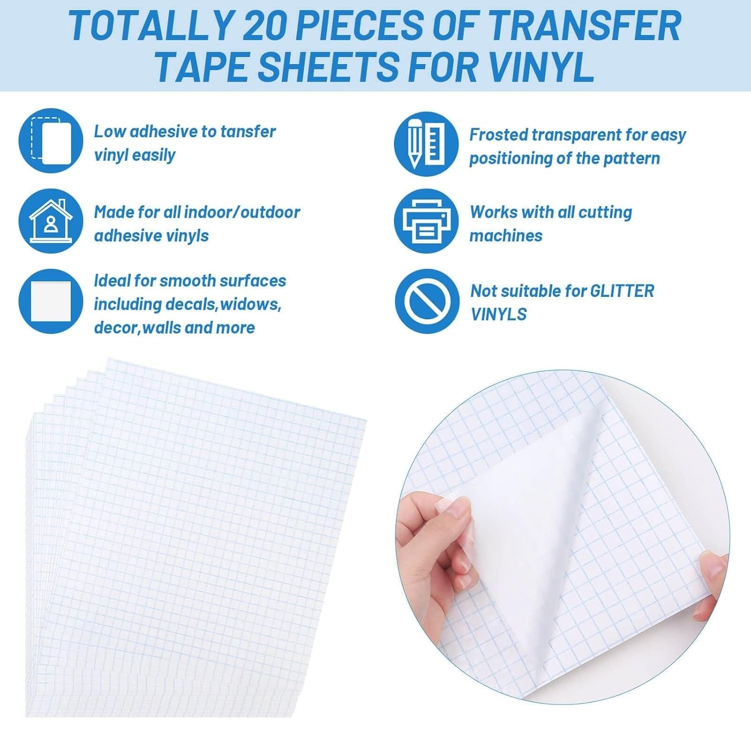 20 Pack Clear Transfer Tape: Low Tack Sheet for Precise Craft Transfers