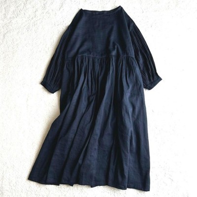 Beautiful Ichi Linen Cotton Volume Pintuck Sleeve Long Dress