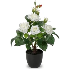 Artificial Plants & Flowers with Vase White Roses Artificial Flowers Potted P...